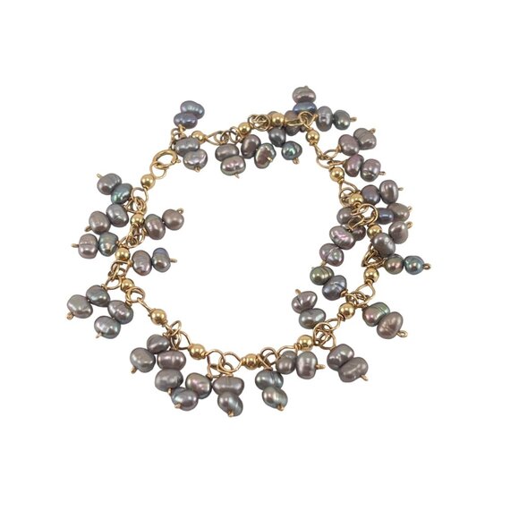 Gold Filled Chain Bracelet With Gray Freshwater Pearls Spring Clasp - Picture 5 of 6
